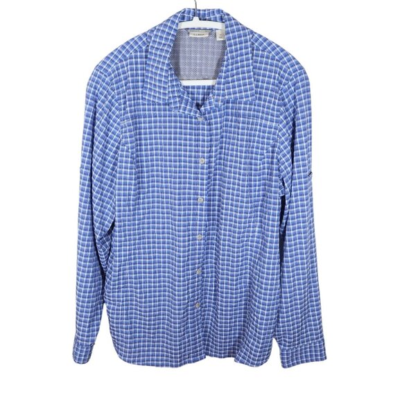 LL BEAN Vented Outdoor Button Up Roll Sleeve Top XL Blue Plaid Fishing Hiking - Picture 1 of 9